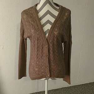 Brown knit cardigan.